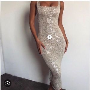 Meshki Blythe Sequin Square Neck Midi Dress